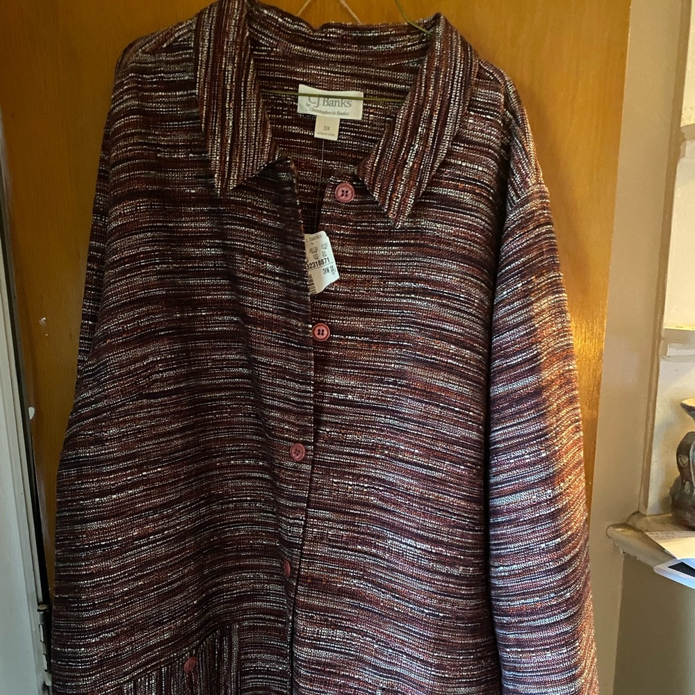 Lightweight CJ Banks multi color button up jacket.
